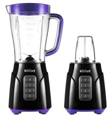 Блендер, Kitfort, КТ-3032-1, Фиолетовый, 3 в 1, Стационарный, Мощность 500 Вт, 2 скорости, Максимальная скорость вращения ножей 18500 об/мин, Черный, Фиолетовый