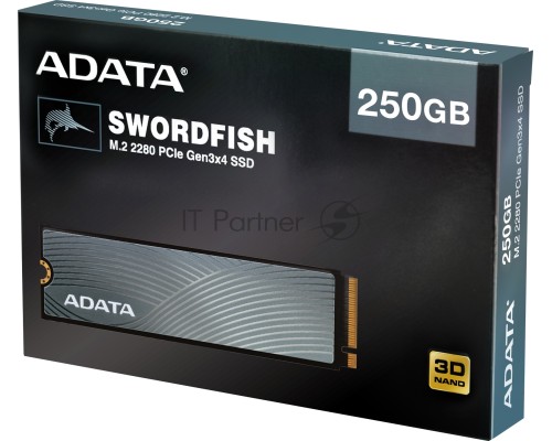 Накопитель M.2 2280 250GB ADATA SWORDFISH Client SSD ASWORDFISH-250G-C PCIe Gen3x4 with NVMe, 1800/900, IOPS 100/130K, MTBF 1.8M, 3D TLC, 120TBW, 0.263DWPD, RTL