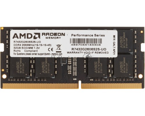 Оперативная память DDR4 32Gb 2666MHz AMD R7432G2606S2S-UO OEM PC4-21300 CL16 SO-DIMM 260-pin 1.2В