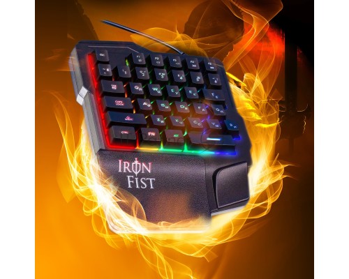 Игровой блок Oklick 701G IRON FIST черный USB for gamer LED (подставка для запястий)