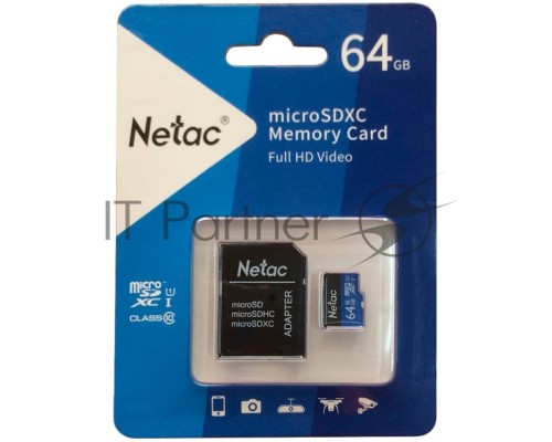 Флеш карта microSDHC 64GB Netac P500 <NT02P500STN-064G-R>  (с SD адаптером) 80MB/s
