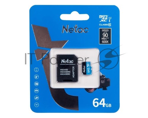 Флеш карта microSDHC 64GB Netac P500 <NT02P500STN-064G-R>  (с SD адаптером) 80MB/s