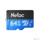 Флеш карта microSDHC 64GB Netac P500 <NT02P500STN-064G-R>  (с SD адаптером) 80MB/s