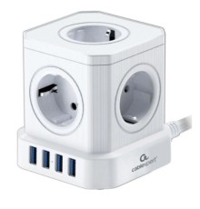 Cablexpert Сетевой фильтр Tower TWR-5-U4-W-2 (5р, 10А, 4 х USB, 3.1А, 2м, ур.защиты 4+) белый, коробка