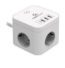 Cablexpert Сетевой фильтр Cube CUBE-3-CU3-W-1.5 (3р, 10А, 1xType-C PD, 3xUSB, 1.5м, ур.защиты 4+) белый, коробка