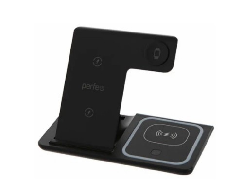 [Аксессуар] PERFEO Беспроводное быстрое зарядное устройство  3 в 1, LED, черный  (PF_D1156)