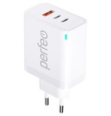 PERFEO Сетевое зарядное устройство с тремя разъемами USB-A+2xTYPE-C, GaN, 65W, белый (I4655)
