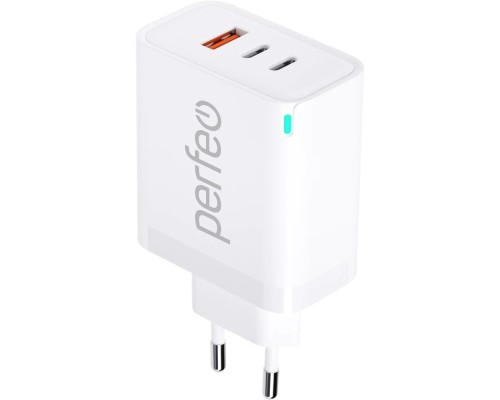 [Аксессуар] PERFEO Сетевое зарядное устройство с тремя разъемами USB-A+2xTYPE-C, GaN, 65W, белый (I4655)