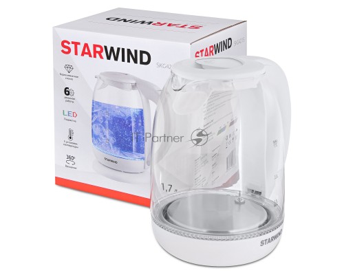 Чайник электрический Starwind SKG4215 1.7л. 2200Вт белый (корпус: стекло)