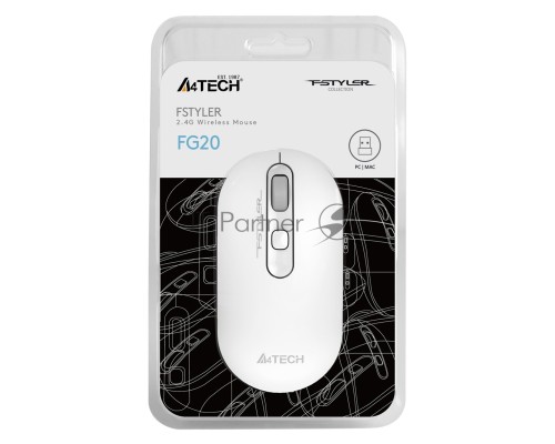 Мышь беспроводная A4Tech Fstyler FG20 белый, 2000 dpi, радиоканал, USB, кнопки - 4