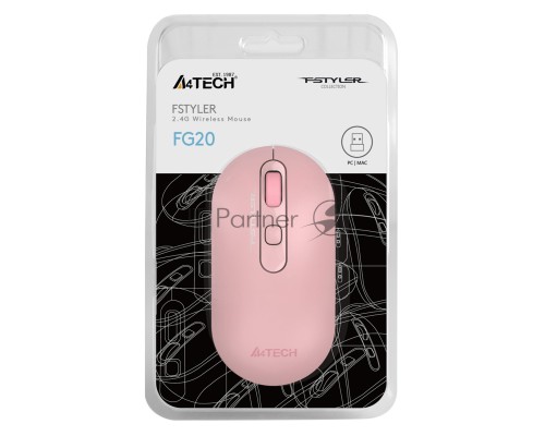 Мышь беспроводная A4Tech Fstyler FG20 розовый, 2000 dpi, радиоканал, USB, кнопки - 4