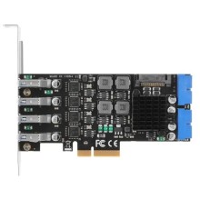 ORIENT NC-3U4419PEX4, Контроллер PCI-Ex4 v3.0,, USB 3.2 Gen1 (USB 3.0), скорость до 5 Гбит/с, 4-port ext/4-port int (19-pin) port, NEC D720201+ASM1806 chipset,Self powered+ разъем доп.питания (31356) 