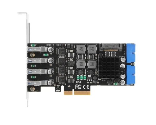 [Контроллер] ORIENT NC-3U4419PEX4, Контроллер PCI-Ex4 v3.0,, USB 3.2 Gen1 (USB 3.0), скорость до 5 Гбит/с, 4-port ext/4-port int (19-pin) port, NEC D720201+ASM1806 chipset,Self powered+ разъем доп.питания (31356) 