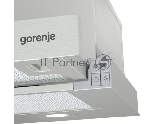 Вытяжки Gorenje Встраиваемая вытяжка, ширина 60 см, механическое управление, отвод и рециркуляция, 450 м3/ч, нержавеющая сталь
