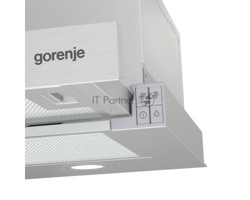 Вытяжки Gorenje Встраиваемая вытяжка, ширина 60 см, механическое управление, отвод и рециркуляция, 450 м3/ч, нержавеющая сталь