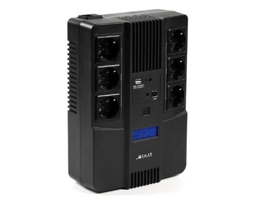 [Бастион ИБП] ИБП Бастион SKAT-UPS 800-AID-IN-1x9 {Line-interactive, 800/480Вт, LCD-дисплей, USB/ RJ-45, АКБ 1х 9Ач, сверху ЕВРО 3+3, реестр МПТ} (8935)