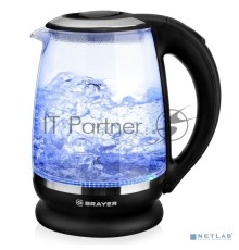 Чайник электрический BRAYER BR1044BK, 2200 Вт, 2 л, автооткл, подсветка, моющ. фильтр, повор. осно