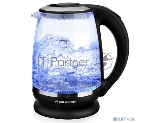 Чайник электрический BRAYER BR1044BK, 2200 Вт, 2 л, автооткл, подсветка, моющ. фильтр, повор. осно