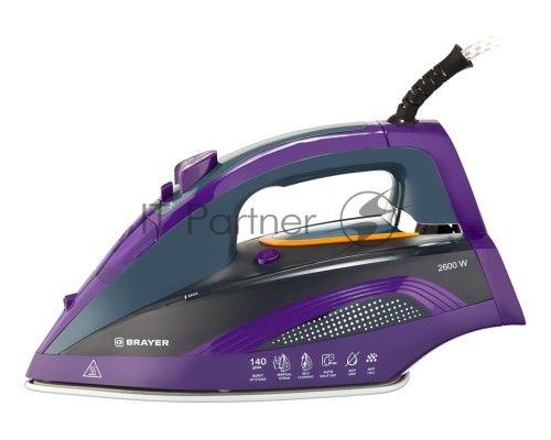 Утюг BRAYER, 2600 Вт, керамическое покрытие, автоотключение, Пар 140 г/м, One temp, антикапля, спрей, самоотчистка