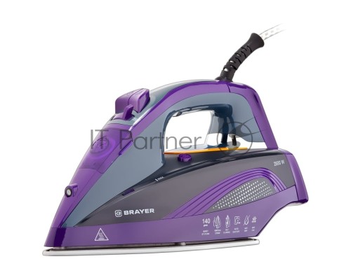 Утюг BRAYER, 2600 Вт, керамическое покрытие, автоотключение, Пар 140 г/м, One temp, антикапля, спрей, самоотчистка