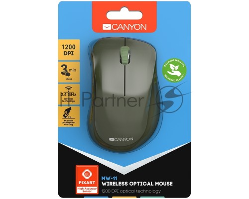 Мышь Canyon  2.4 GHz  Wireless mouse ,with 3 buttons, DPI 1200, Battery:AAA*2pcs  ,special military67*109*38mm 0.063kg