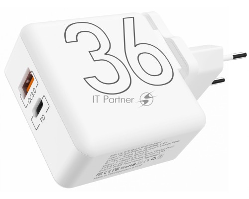 Сетевое зарядное устройство Lyambda 36Вт c 2-мя выходами (PD+QC3.0) LT36-WT