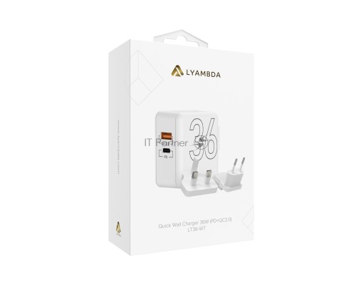 Сетевое зарядное устройство Lyambda 36Вт c 2-мя выходами (PD+QC3.0) LT36-WT