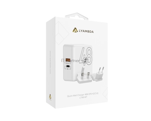 Сетевое зарядное устройство Lyambda 48Вт c 2-мя выходами (PD+QC3.0) LT48-WT