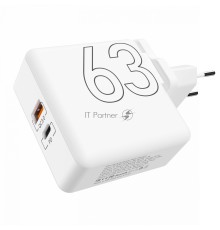 Сетевое зарядное устройство Lyambda 63Вт c 2-мя выходами (PD+QC3.0) LT63-WT