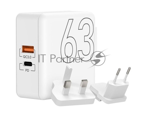 Сетевое зарядное устройство Lyambda 63Вт c 2-мя выходами (PD+QC3.0) LT63-WT