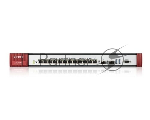 Межсетевой экран Zyxel ZyWALL ATP700, Rack, 12 конфигурируемых (LAN/WAN) портов GE, 2xSFP, 2xUSB3.0, AP Controller (8/264), Device HA Pro, Sandbox и Botnet Filter, с подпиской Gold на 1 год (полный UT