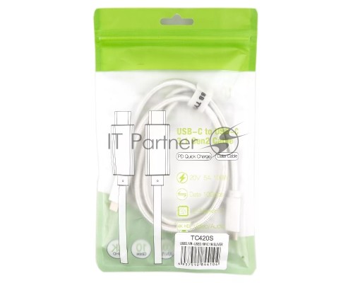 Кабель USB 3.1 Type Cm -- Cm IC 5А 10Gbs длина 1M, Telecom <TC420S> серебряный