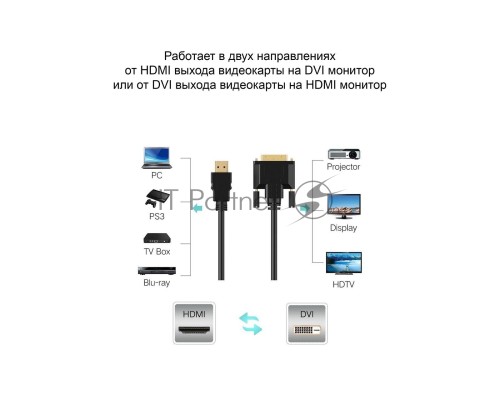Кабель HDMI AM/DVI(24+1)M, 5м, CU, 1080P@60Hz, 2F, VCOM <CG484GD-5M>