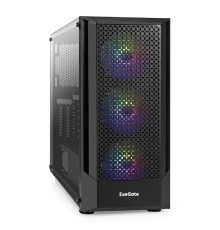 Exegate EX295765RUS Корпус Miditower ExeGate EVO-8227 (ATX, без БП, 2*USB+1*USB3.0+HD Audio, черный, 3 вент. с RGB подсветкой, боковая панель - закаленное стекло)