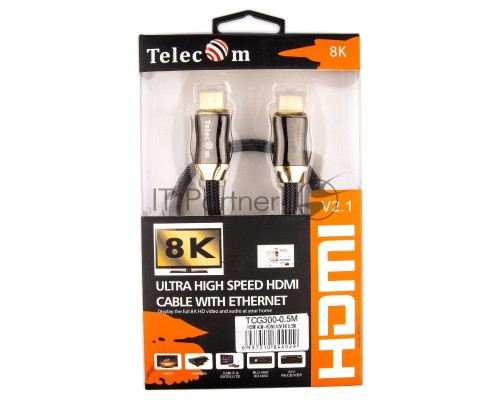 Кабель HDMI 19M/M,ver. 2.1, 8K@60 Hz 0.5m метал разъемы, нейлоновая оплетка Telecom <TCG300-0.5M> Кабель HDMI 19M/M,ver. 2.1, 8K@60 Hz 0.5m метал разъемы, нейлоновая оплетка Telecom <TCG300-0.5M>