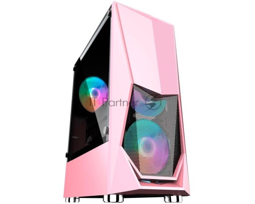 Компьютерный корпус 1STPLAYER DK-3 PINK / ATX, tempered glass / 3x 120mm LED fans inc. / DK-3-PK-3G6