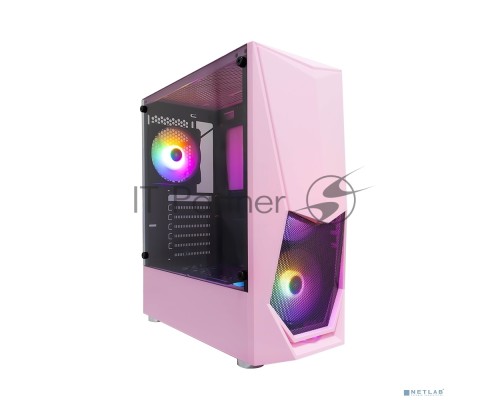 Компьютерный корпус 1STPLAYER DK-3 PINK / ATX, tempered glass / 3x 120mm LED fans inc. / DK-3-PK-3G6