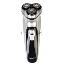 Бритва Galaxy Line GL 4209, серебряный с черным, роторная, аккумуляторная, 5 Вт, Li-Ion аккумулятор емкостью 600 мА*ч, время непрерывной работы до 1,5 ч, ножи из нержавеющей стали, 3 независимые плавающие головки, возможность промывки бреющего блока, инд