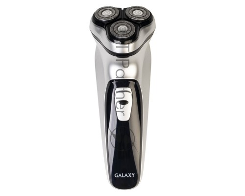 Бритва Galaxy Line GL 4209, серебряный с черным, роторная, аккумуляторная, 5 Вт, Li-Ion аккумулятор емкостью 600 мА*ч, время непрерывной работы до 1,5 ч, ножи из нержавеющей стали, 3 независимые плавающие головки, возможность промывки бреющего блока, инд