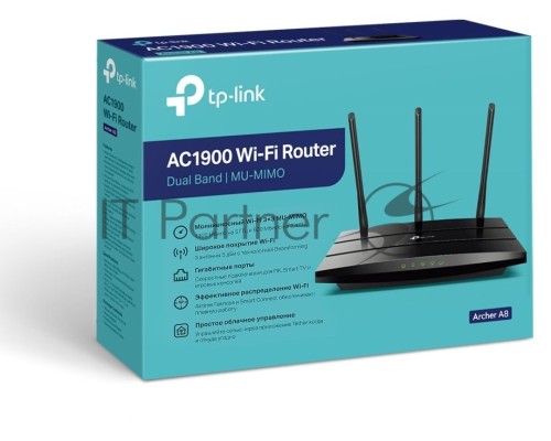 Роутер TP-Link AC1900 Dual Band Wireless Gigabit Router, 600Mbps at 2.4G and 1300Mbps at 5G, 3 external antennas, support MU-MIMO, Beamforming, Airtime Fairness, support Router & AP mode, support Russia PPTP/L2TP/PPPoE,  support IGMP Snooping/Proxy