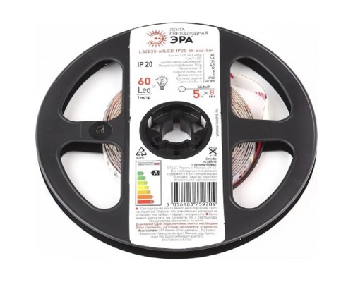 [Светодиодная лента] ЭРА Б0035586 Светодиодная лента LS2835 -4,8-60-12-6500K-IP20-1 year-5m