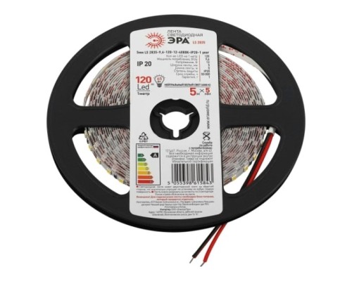 [Светодиодная лента] ЭРА Б0053980 Светодиодная лента узкая 5мм LS2835 9,6-120-12-4000K-IP20-1 year-5m нейтральный белый свет  5 м