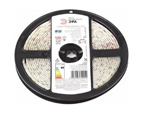 [Светодиодная лента] ЭРА Б0035599 Светодиодная лента LS2835 -9,6-120-12-6500K-IP65-1 year-5m 