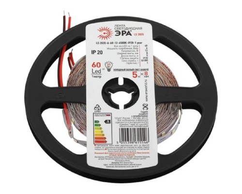 [Светодиодная лента] ЭРА Б0053972 Светодиодная лента LS2835 6-60-12-6500K-IP20-1 year-5m холодный белый свет 5 м