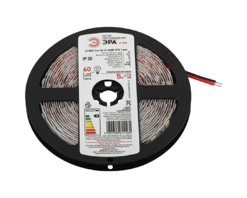 [Светодиодная лента] ЭРА Б0053973 Светодиодная лента LS5050 -14,4-60-12-4000K-IP20-1 year-5m нейтральный белый свет 