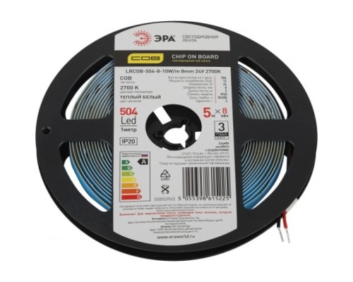[Светодиодная лента] ЭРА Б0053965 Лента светодиодная LRCOB-504-8 10W/m 8mm 24V 2700K 3year белая 5 м