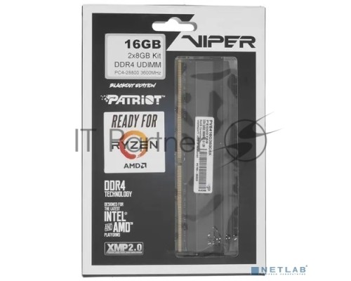 Оперативная память Patriot Viper Blackout 16GB 3600MHz CL18  UDIMM KIT  PVB416G360C8K