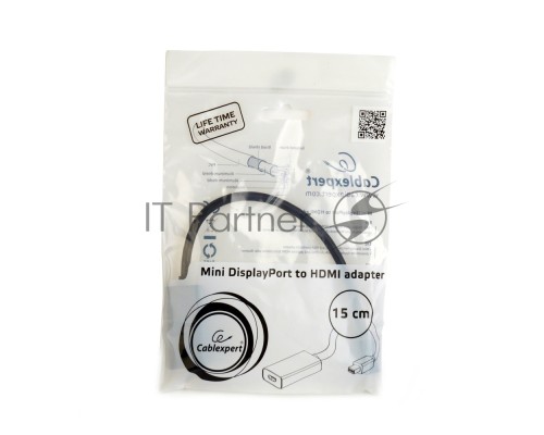 Переходник miniDisplayPort -> HDMI, Cablexpert A-mDPM-HDMIF4K-01, 4K, 20M/19F, кабель 15см, черный, пакет