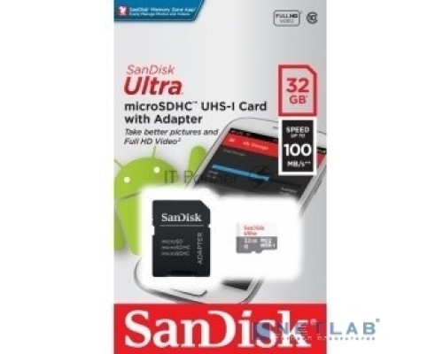 Флеш карта microSD 32GB SanDisk microSDHC Class 10 Ultra (SD адаптер) UHS-I 100MB/s