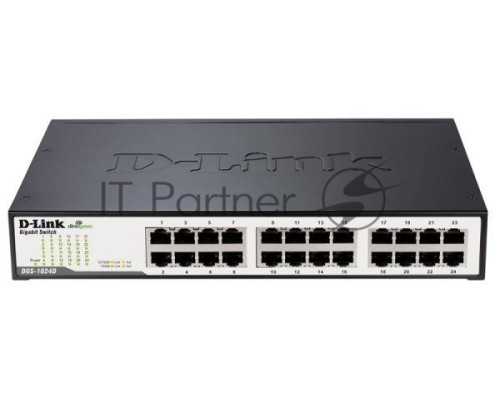 Неуправляемый коммутатор  D-Link DGS-1024D/I1AL2 Unmanaged Switch with 24 10/100/1000Base-T ports.16K Mac address, Auto-sensing, 802.3x Flow Control, Auto MDI/MDI-X for each port, 802.1p QoS, D-Link Green technology, Metal c